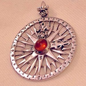 Silver 925 “Travel” Global Compass w Tigers-Eye